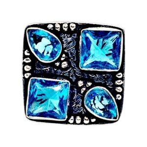 Sterling Silver London Blue Topaz Square & Oval Statement Ring Size 7 NWOT